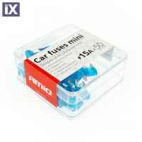 Ασφάλειες Amio Mini Μοτοσυκλέτας - Αυτοκινήτου 15A 50τμχ 02220AM