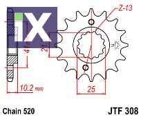 Γρανάζι εμπρόσθιο JT JTF308.14 Δόντια HONDA FMX-SLR-NX650 / APRILIA 650 PEGASO / YAMAHA XT660 R-X-Z TENERE 308.14